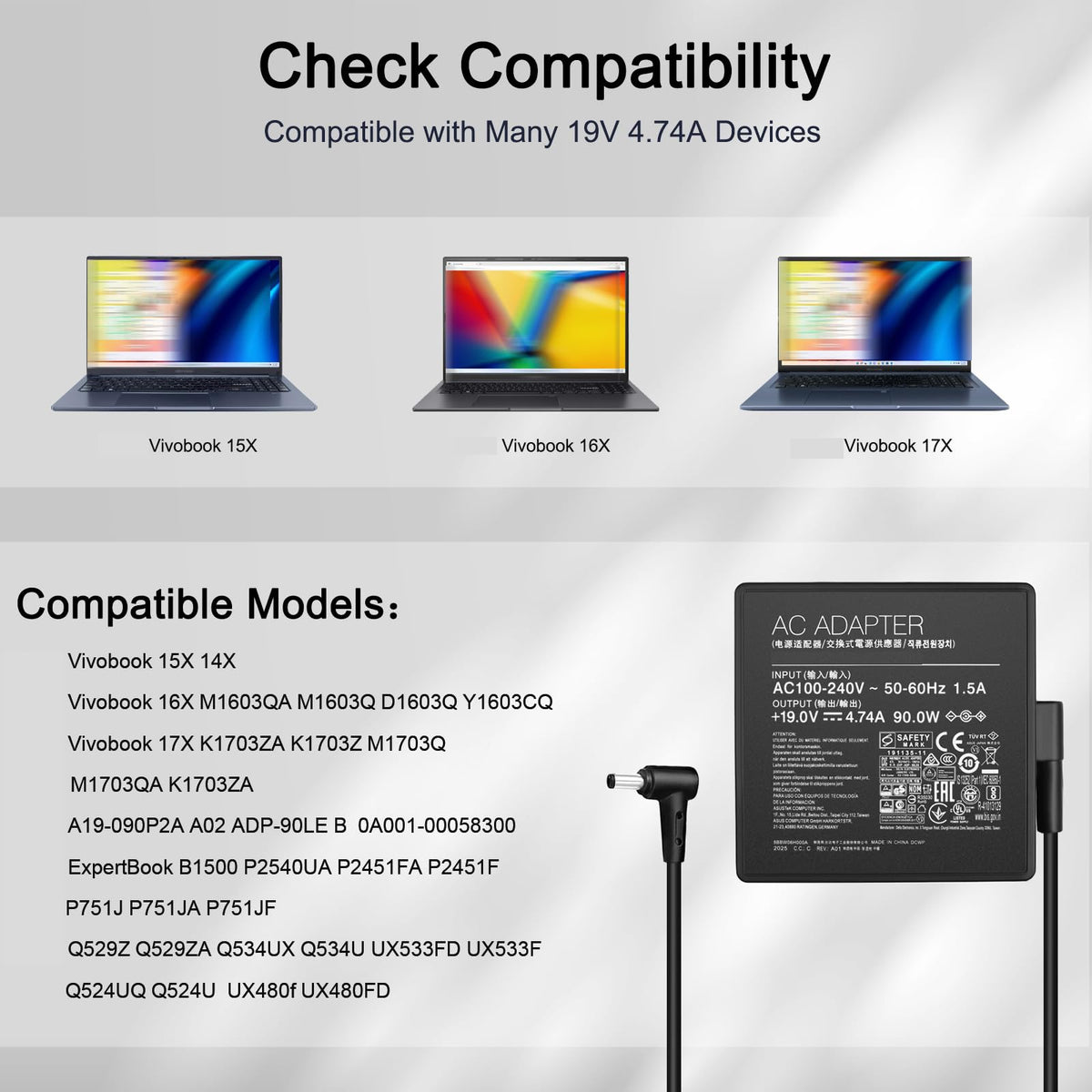 FLGAN 90W charger for Asus Vivobook 17X K1703Z enabling fast, dependable charging
