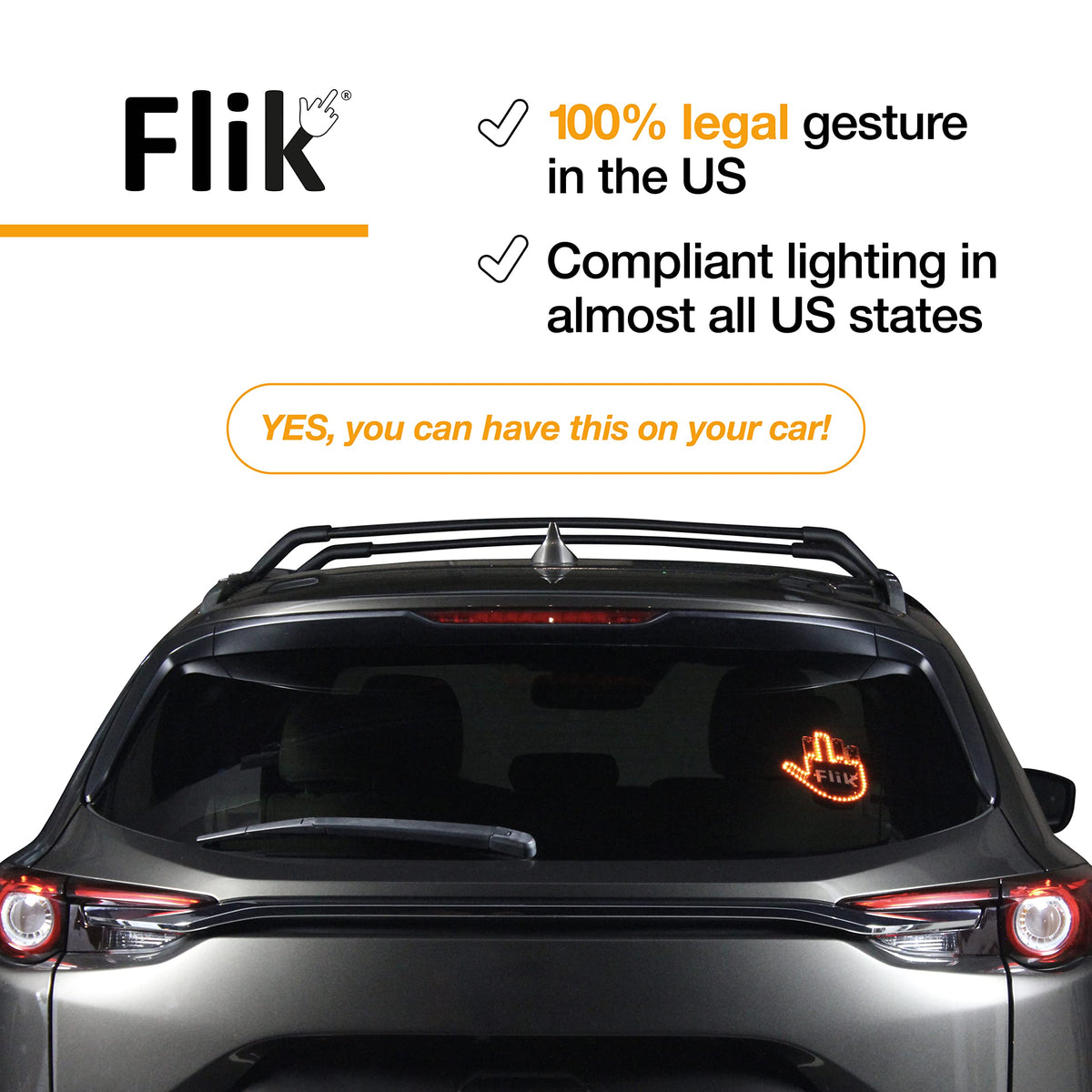 FLIK Original Middle Finger Light rear window mounted display for road humor