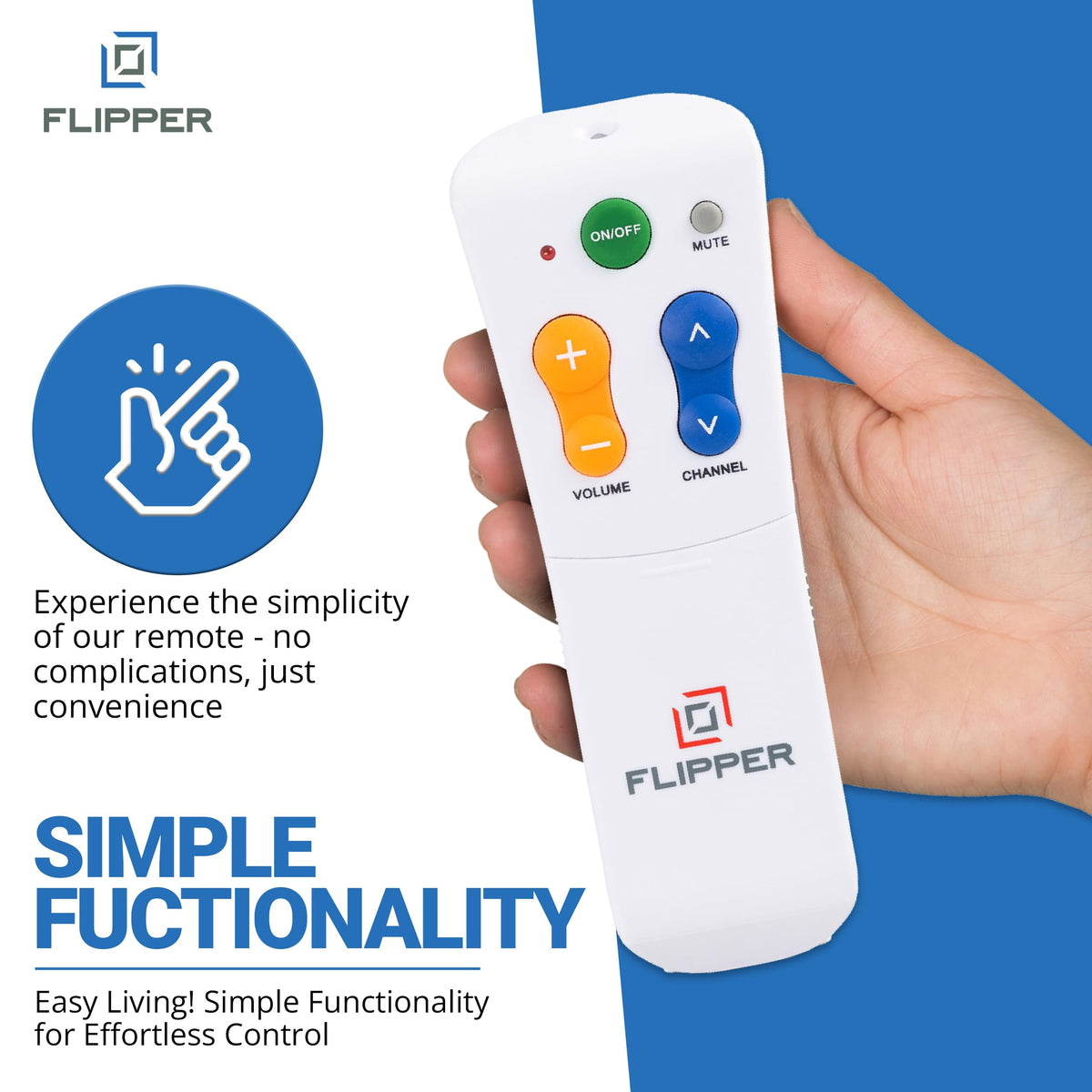 Flipper held in hand to show size and ergonomic grip for seniors