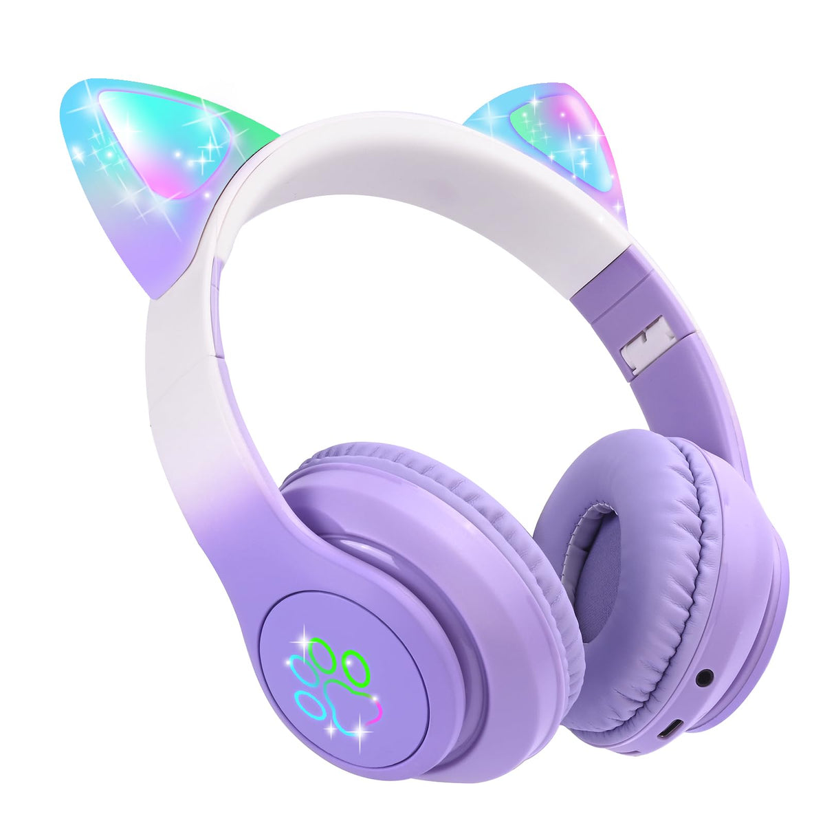 FLOKYU Purple Pro front view showing LED cat ears and headband, fun visibility