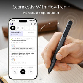 Flowtica Scribe in use at a meeting capturing transcripts and notes.