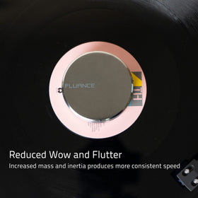 Fluance record weight in use on turntable improving contact and clarity