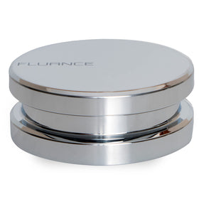 Fluance record weight front view showing solid steel for vibration damping