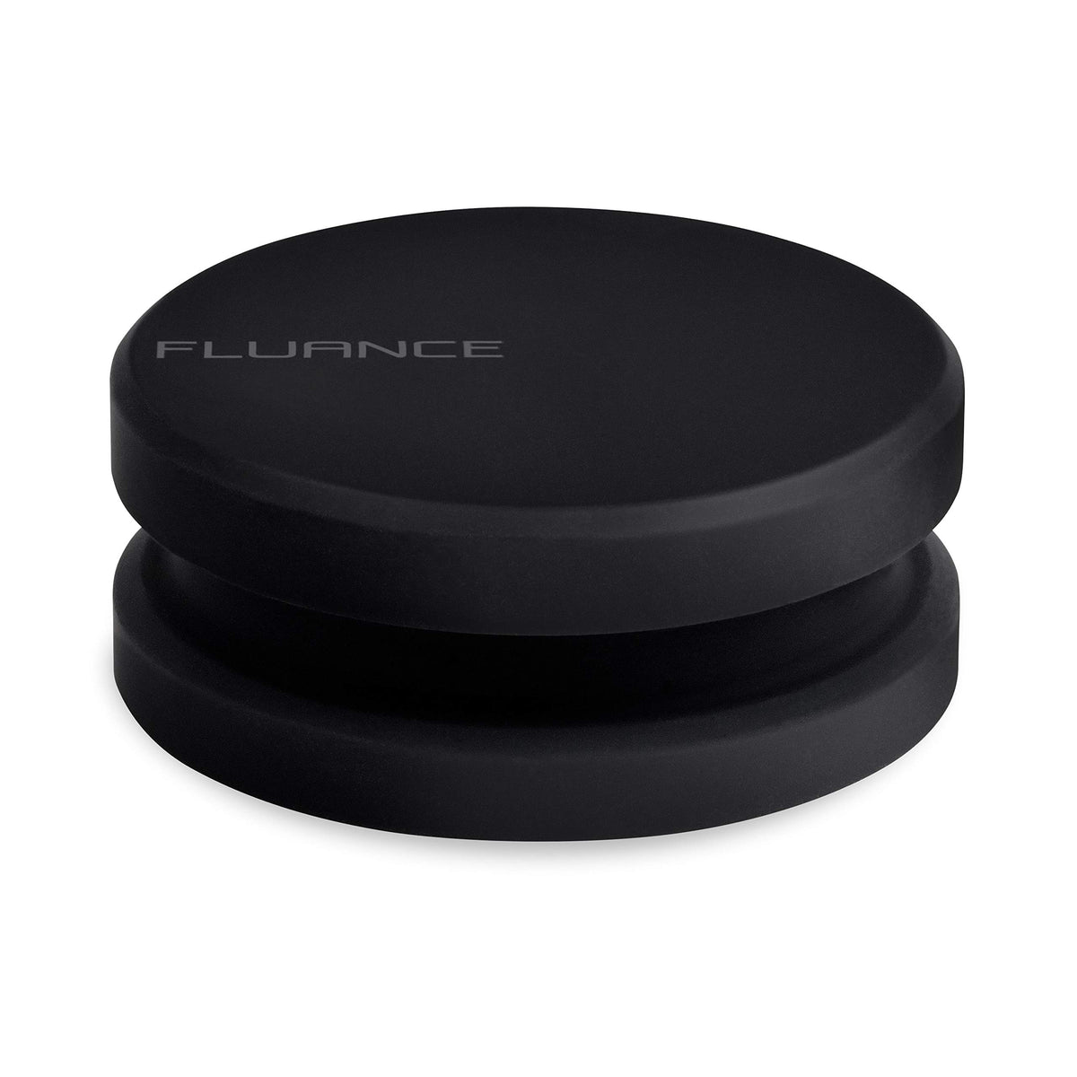 Fluance RW03 front view showing heavy steel stabilizer and rubber finish for vibration reduction