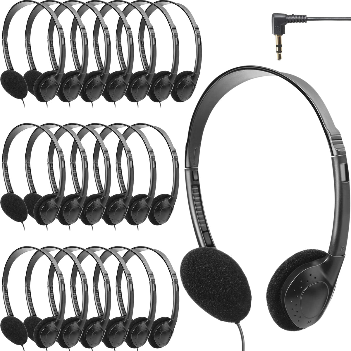 Flutesan 20-pack headphones in retail packaging for classroom use