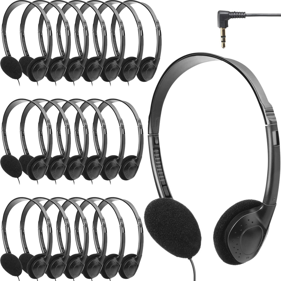 Flutesan 20-pack headphones in retail packaging for classroom use