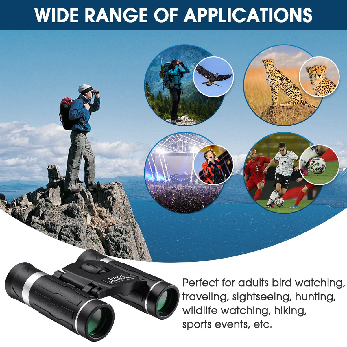 Flyant 200x25 compact binoculars offer easy focus with a soft grip