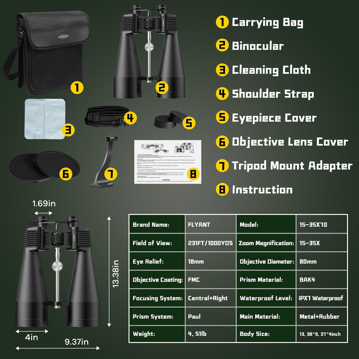Flyant binoculars suitable for cruises and travel with versatile zoom.