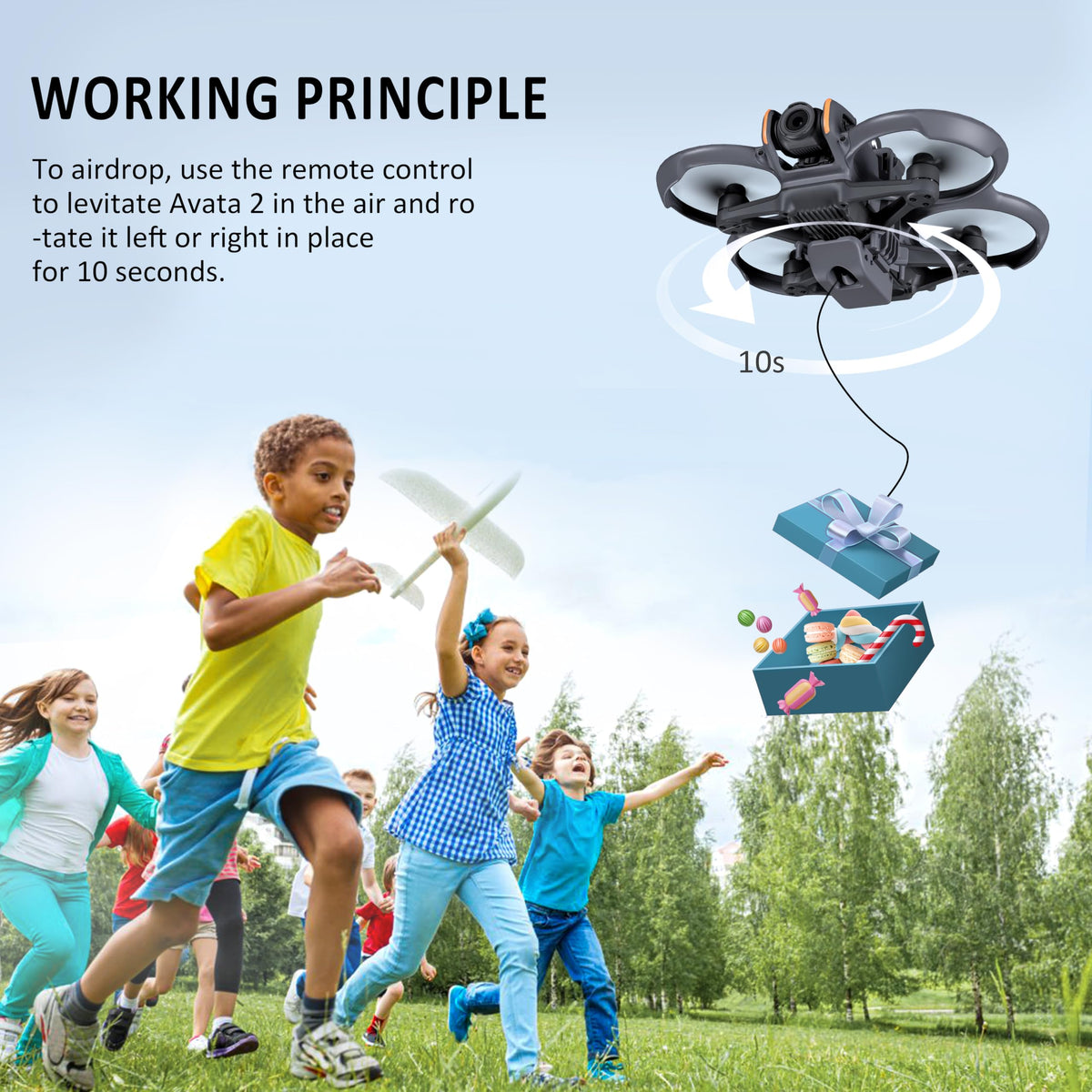 FLYDrone top extension bracket holding action camera for dynamic POV footage.