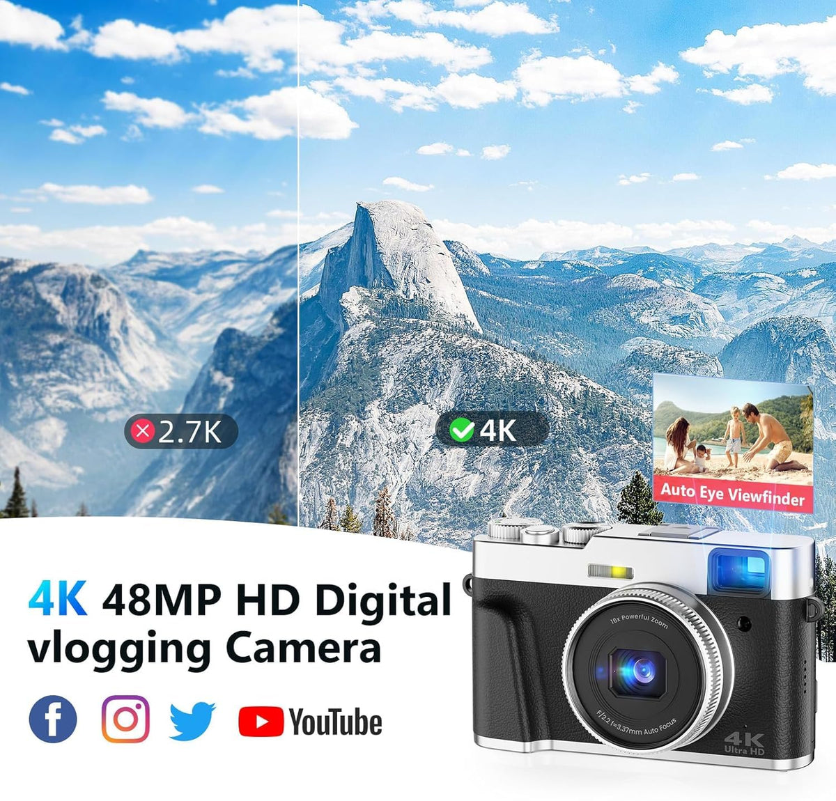FlyFrost 4K camera 16x zoom; captures distant details for landscapes and events.