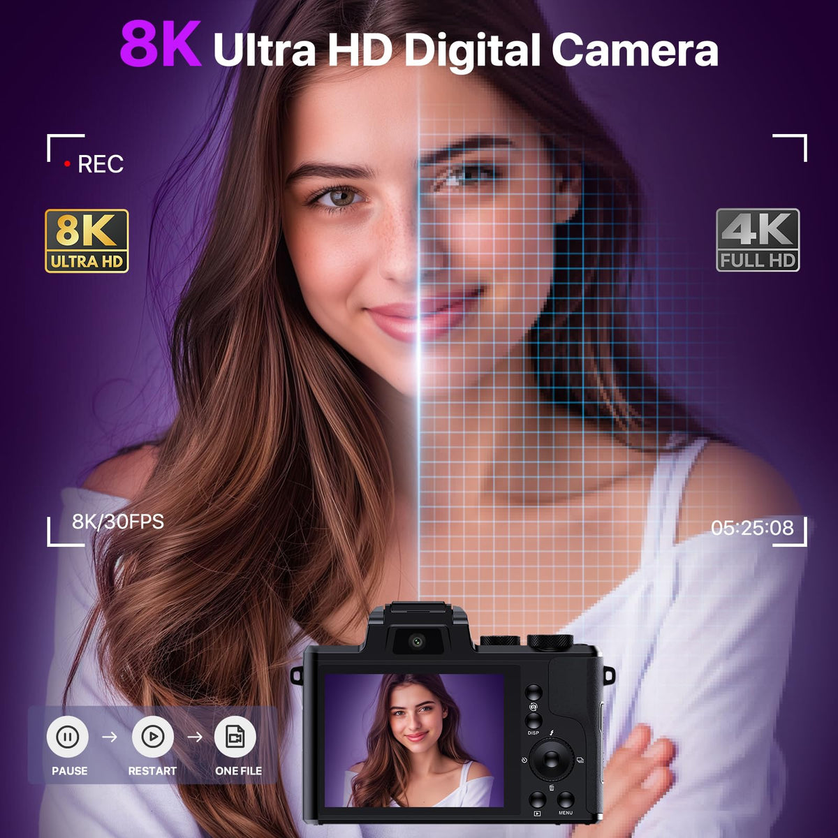 FlyFrost 8K camera with WiFi sharing for quick social uploads