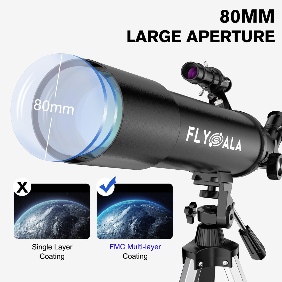 FlyGala adjustable tripod supports comfortable viewing for kids and adults.