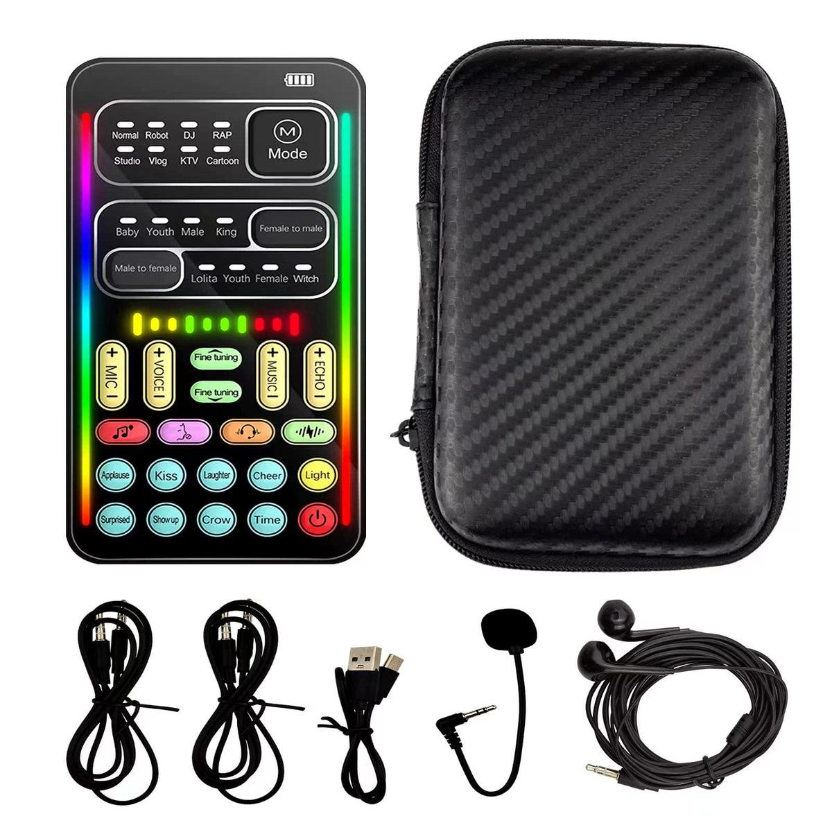Flylin portable voice changer front view for on-the-go voice modulation.