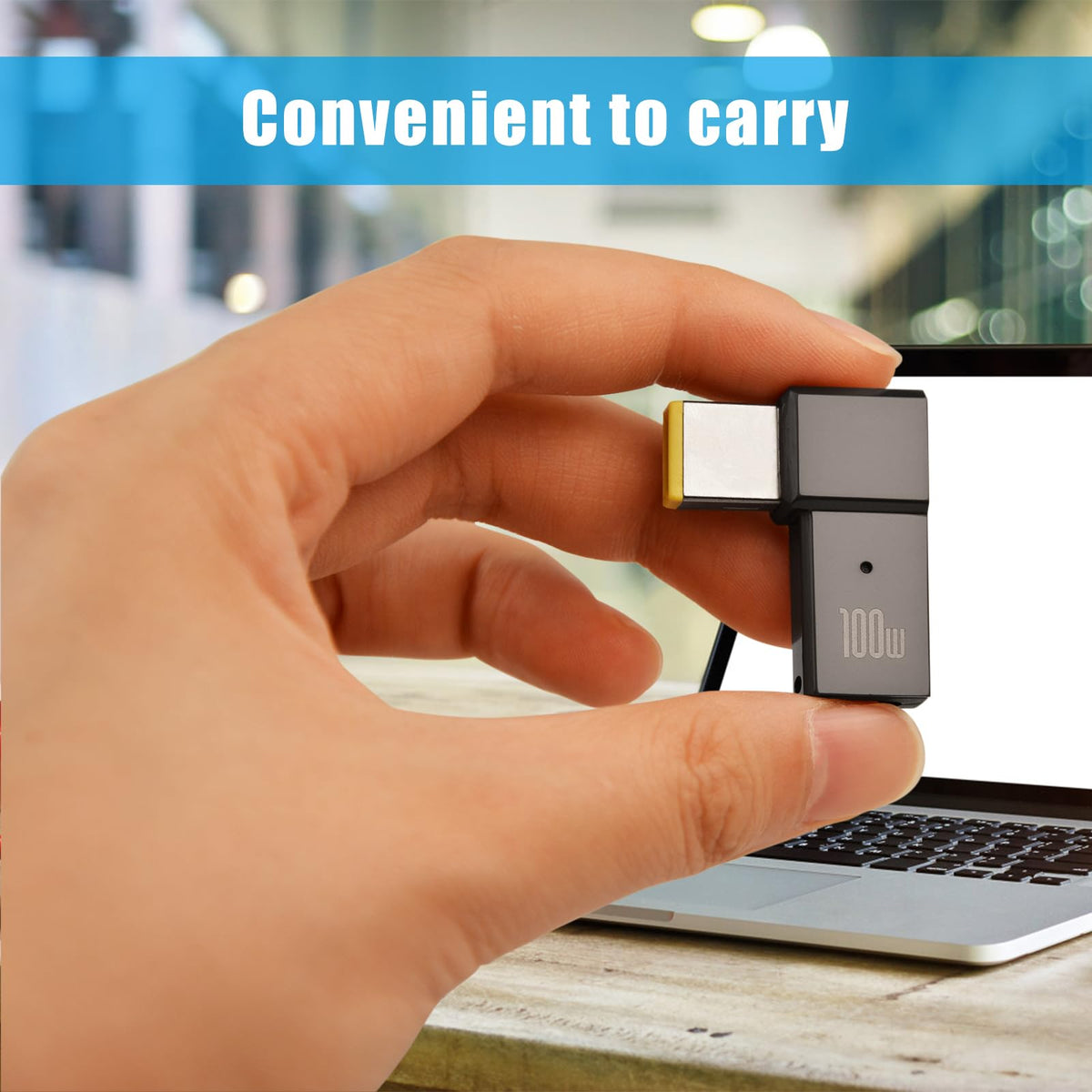Flylin USB C to Slim Tip in use with Lenovo laptop charging setup.