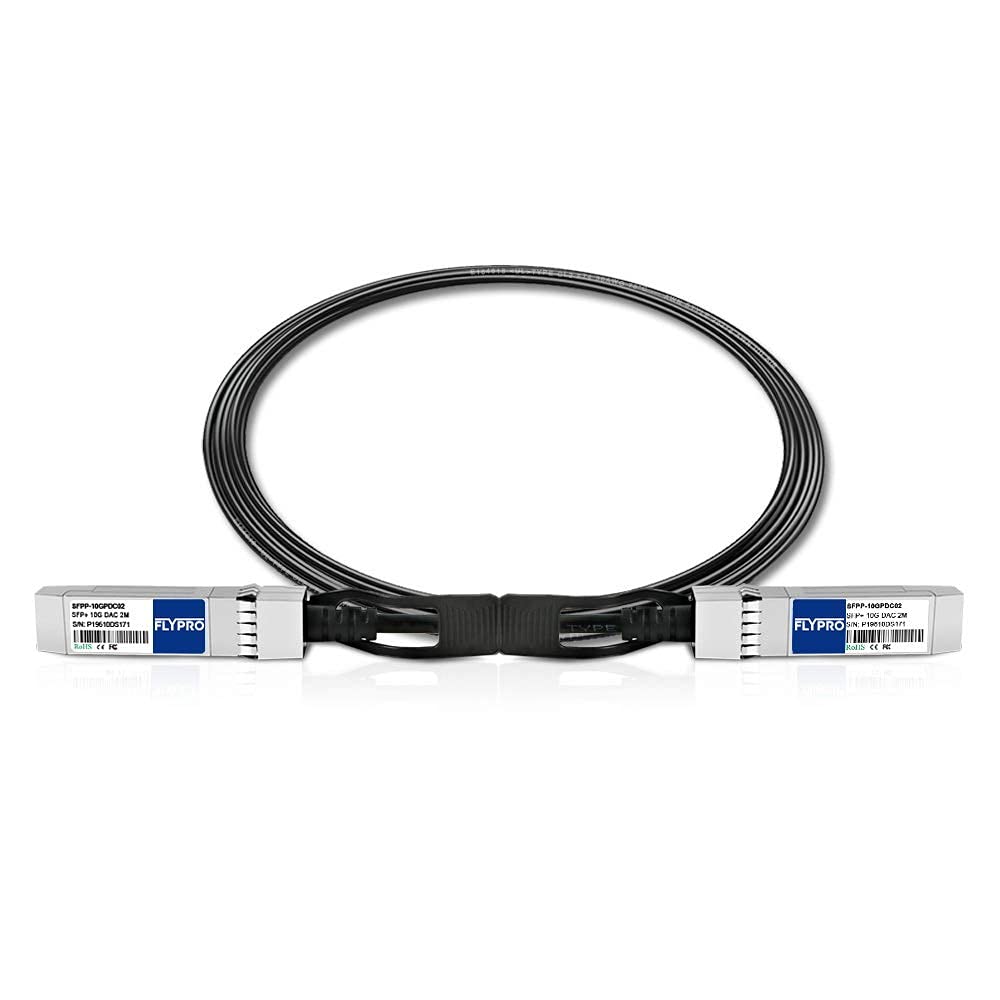 FLYPROFiber 10G DAC cable connectors close-up with sturdy SFP+ interfaces