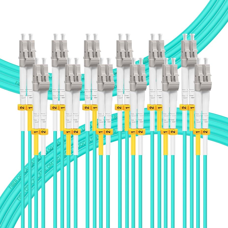 FLYPROFiber 2m LC-LC OM4 patch cable shown in a data center rack for high-speed links