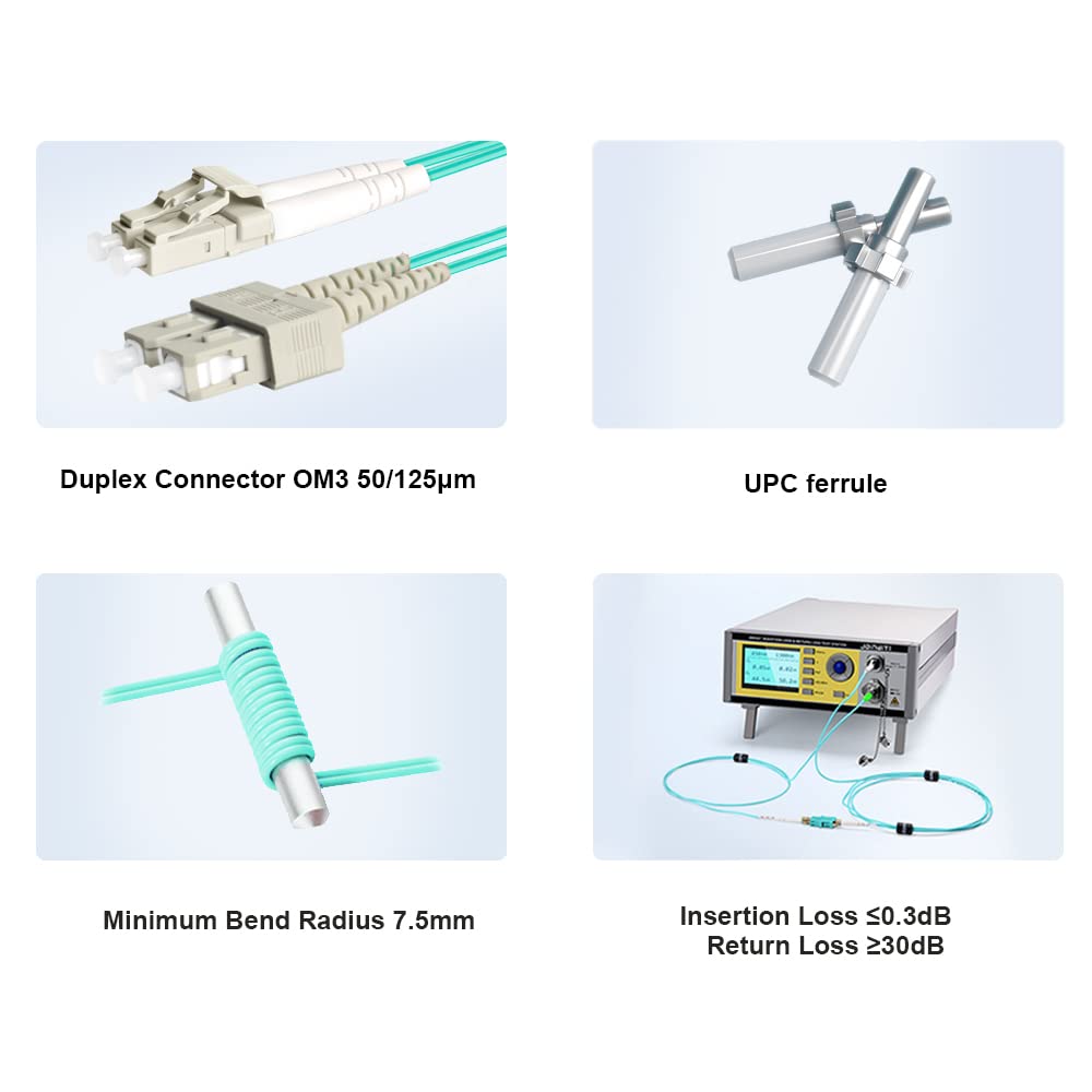 FLYPROFiber ceramic ferrules ensure precise alignment in SC-LC OM3 patch cables.