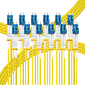 FLYPROFiber front packaging showing 6-pack LC to LC patch cables and quick identification benefit