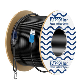 FlyPROFiber OS2 outdoor armored fiber cable shown for rugged, weather-ready installations
