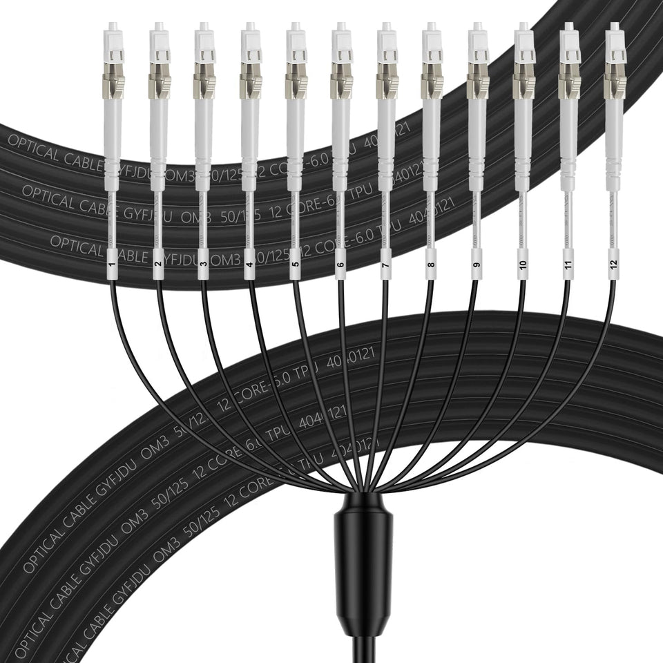 FLYPROFiber outdoor armored OM3 LC-LC patch cable with 12 cores for reliable direct burial.