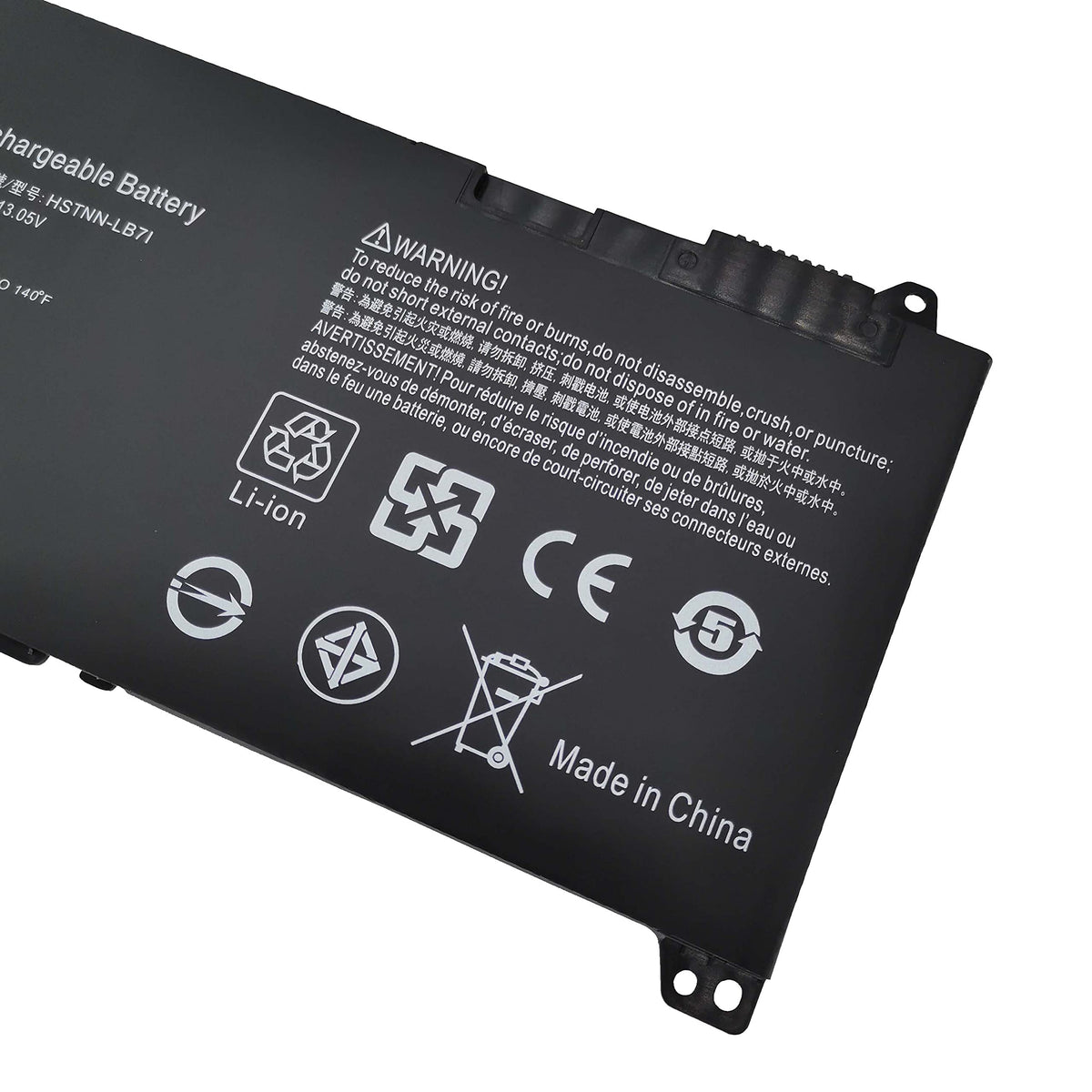 FLYRLB RR03XL battery side with contacts emphasizes compatibility across ProBook series