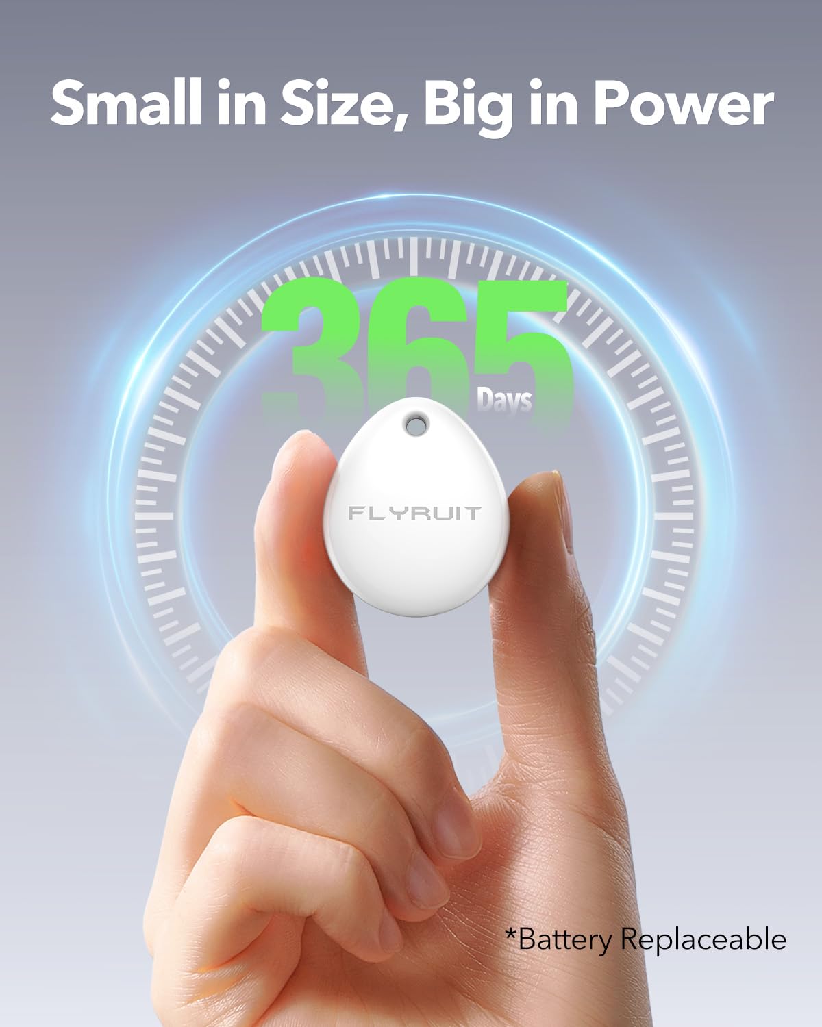 FLYRUIT beside a coin to show compact size and effortless portability