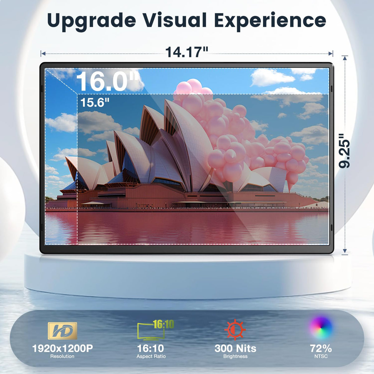 FLYTOCCA 16-inch monitor side angle shows its thin profile for easy travel.