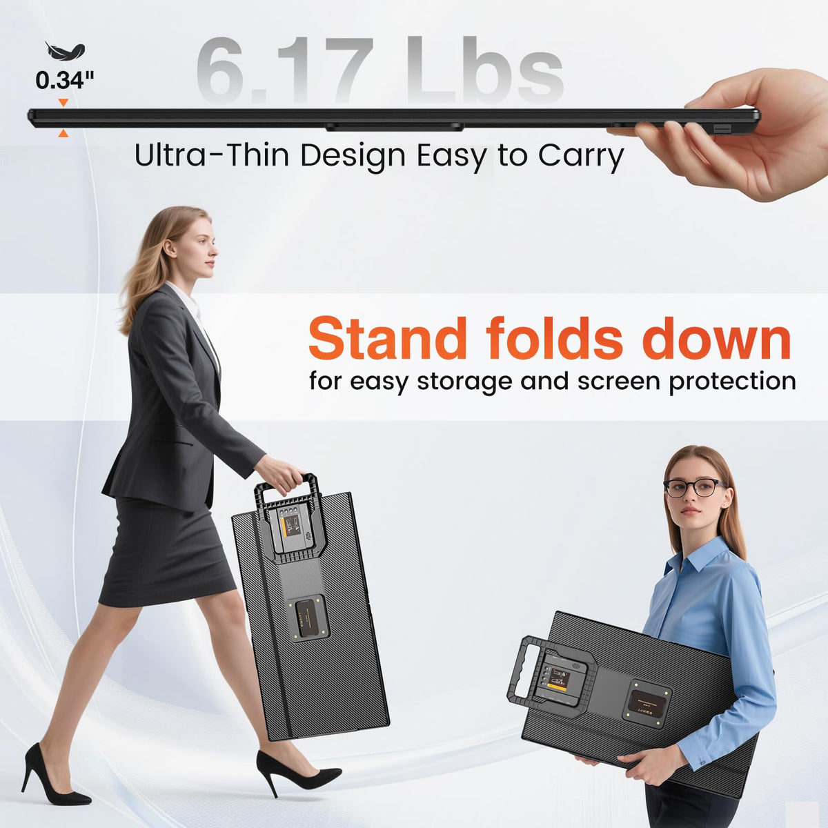 FLYTOCCA monitor removable stand doubles as protective carrying case.