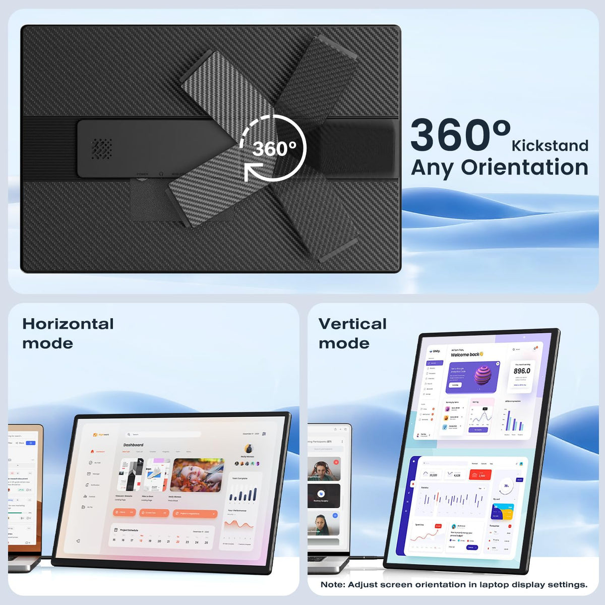 FLYTOCCA 360-degree rotating stand enables quick orientation changes.