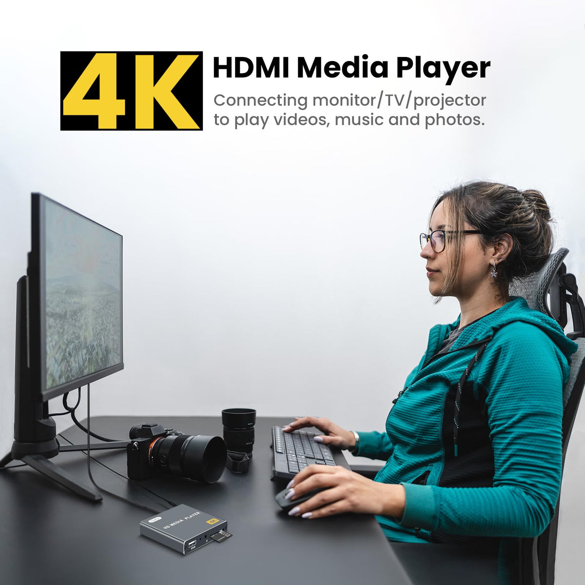 fnetic connected via HDMI to 4K TV showing crisp Ultra HD playback