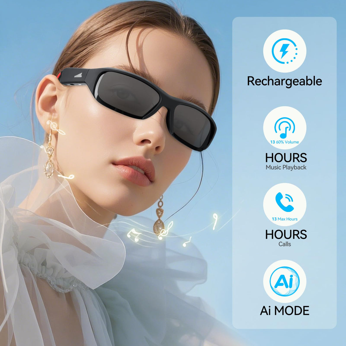 FNEWGK AI Smart Glasses dual microphone system enhances translation and calls clarity.