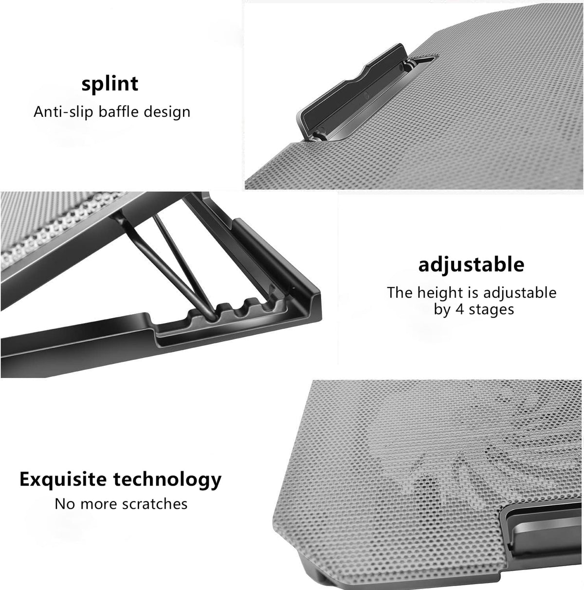 FOBELEC angled profile showing five height settings, helps ergonomic typing angles