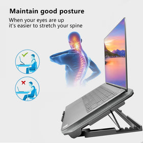 FOBELEC laptop on cooling pad in office setting, enhances comfort during long use
