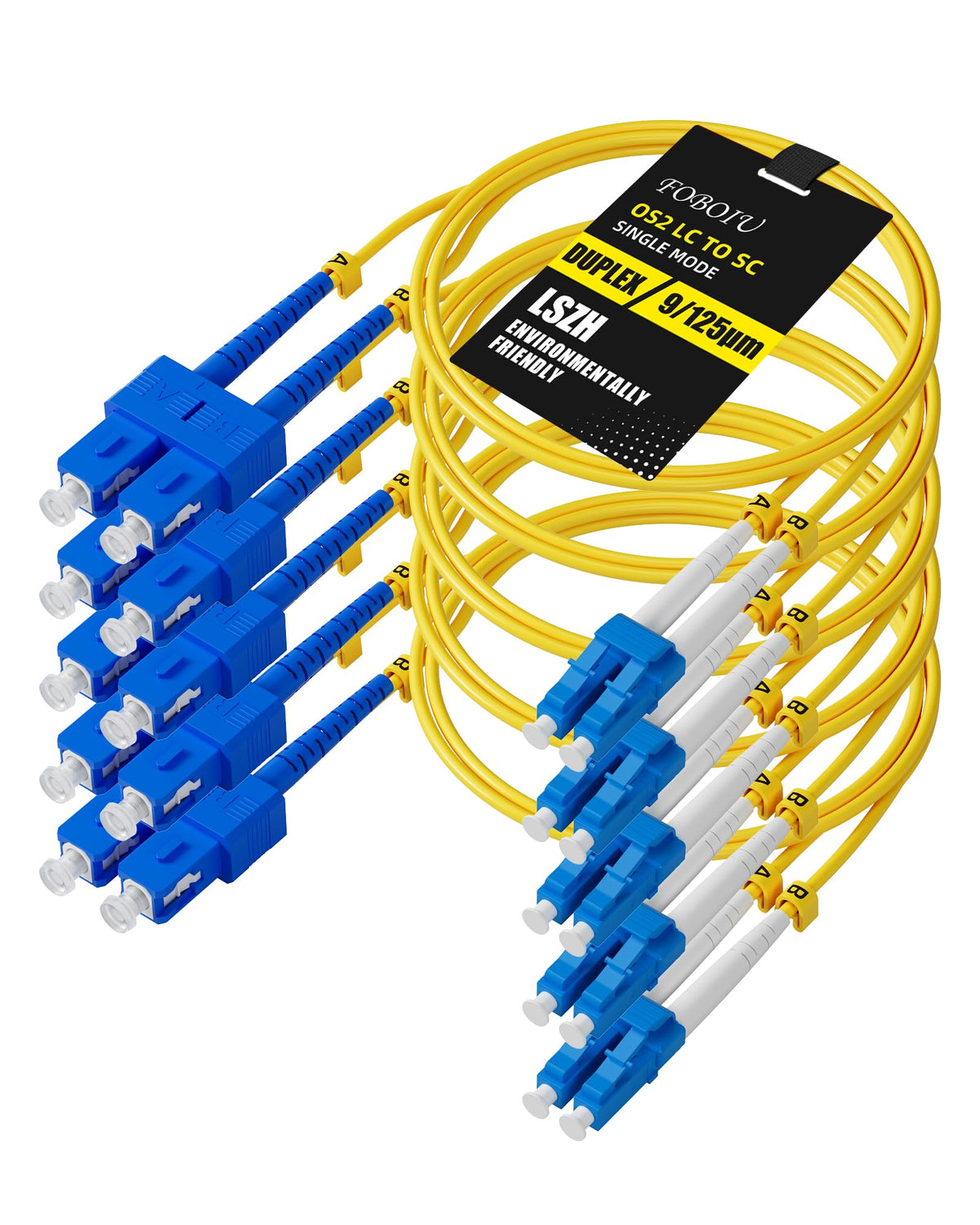 Foboiu OS2 SC to LC 1m yellow patch cable ready for reliable network connections.