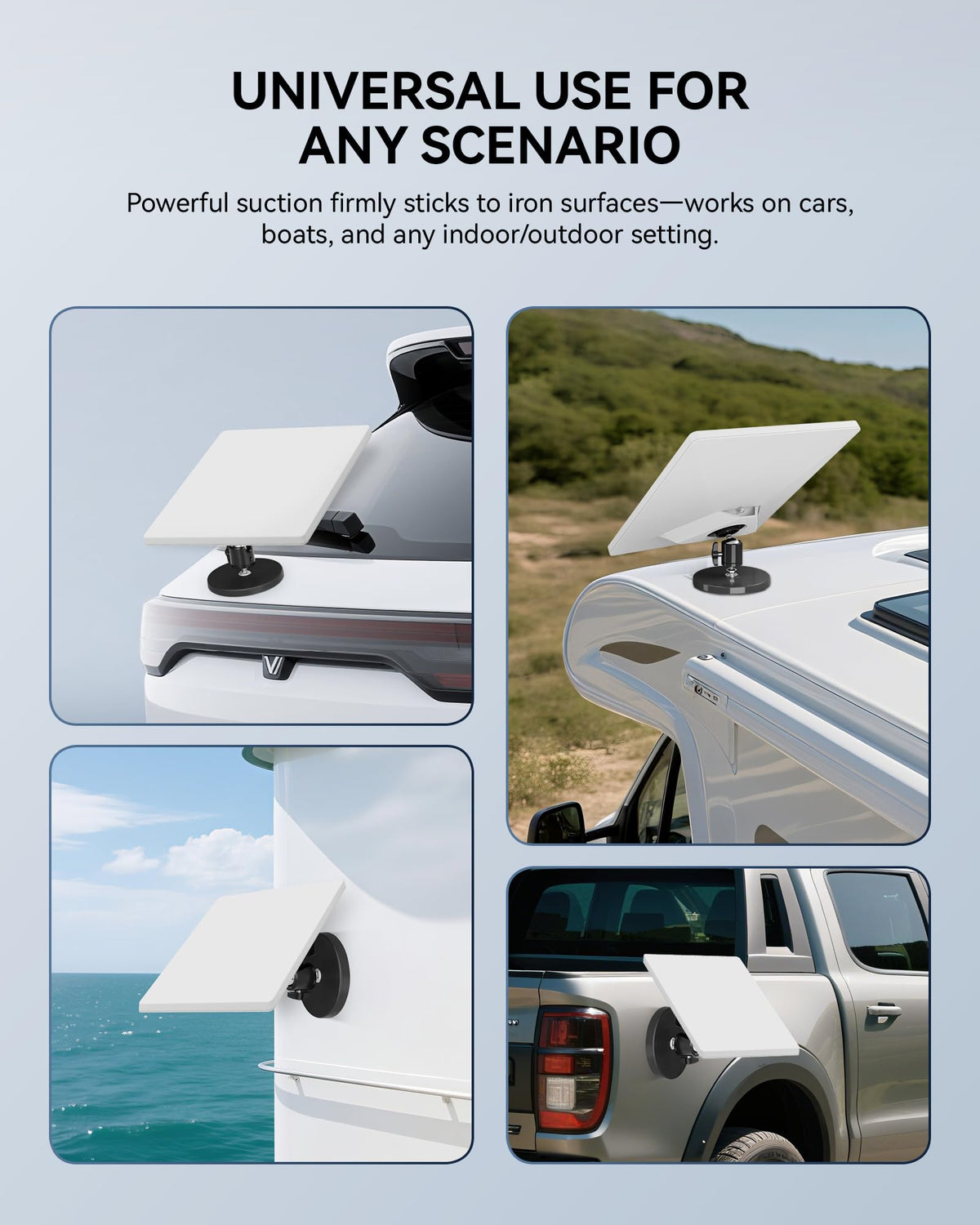 Foboull Starlink Mini Mount mounted on a car roof for secure travel