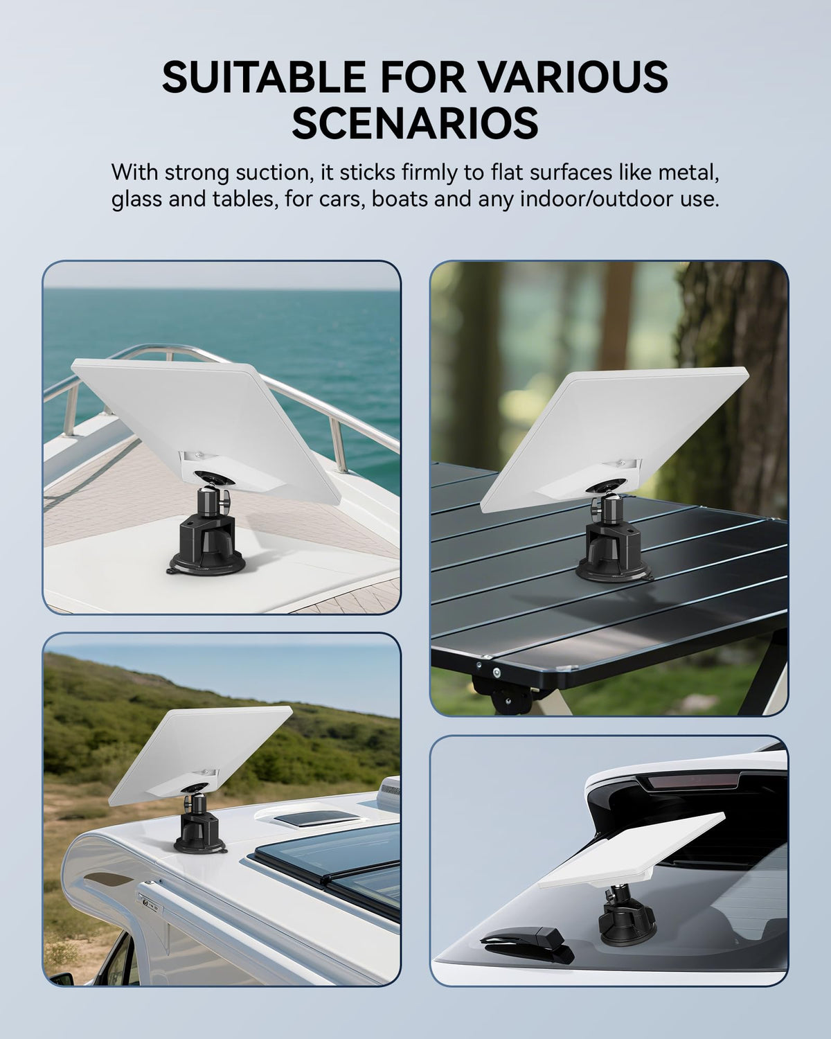 Foboull Starlink Mini on a sunroof for open‑air reception and viewing.