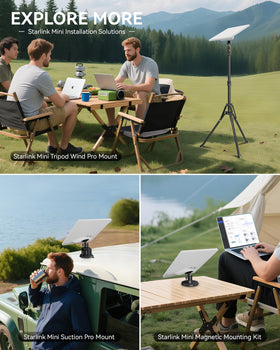 Foboull tripod beside camping gear demonstrating portable connectivity on site