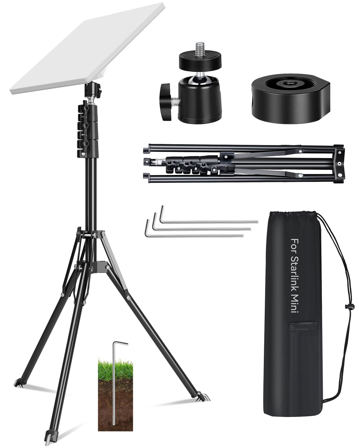 Foboull front view tripod mount securing Starlink Mini for quick setup and stability