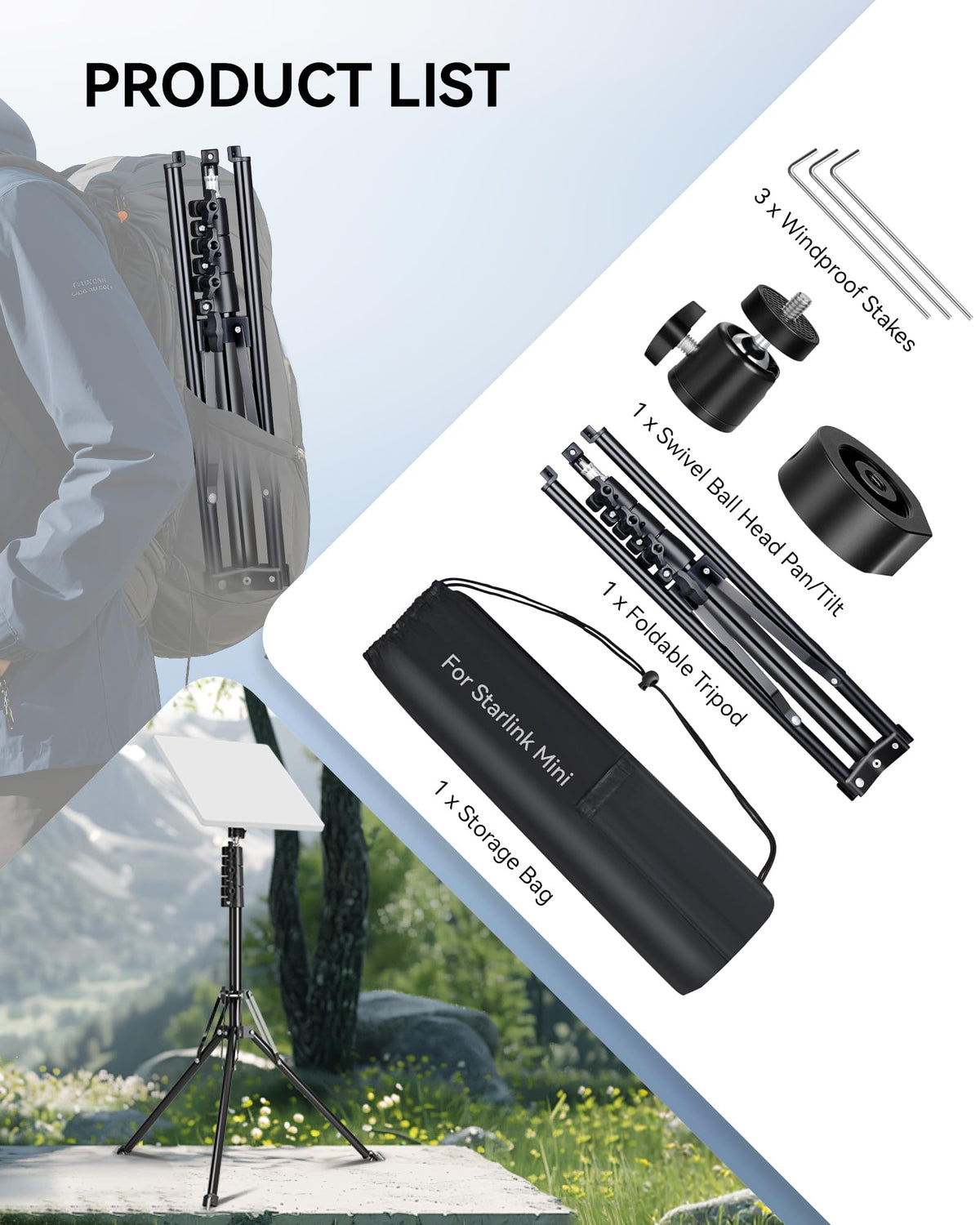 Foboull tripod mounted on RV roof offering wind-resistant outdoor antenna placement