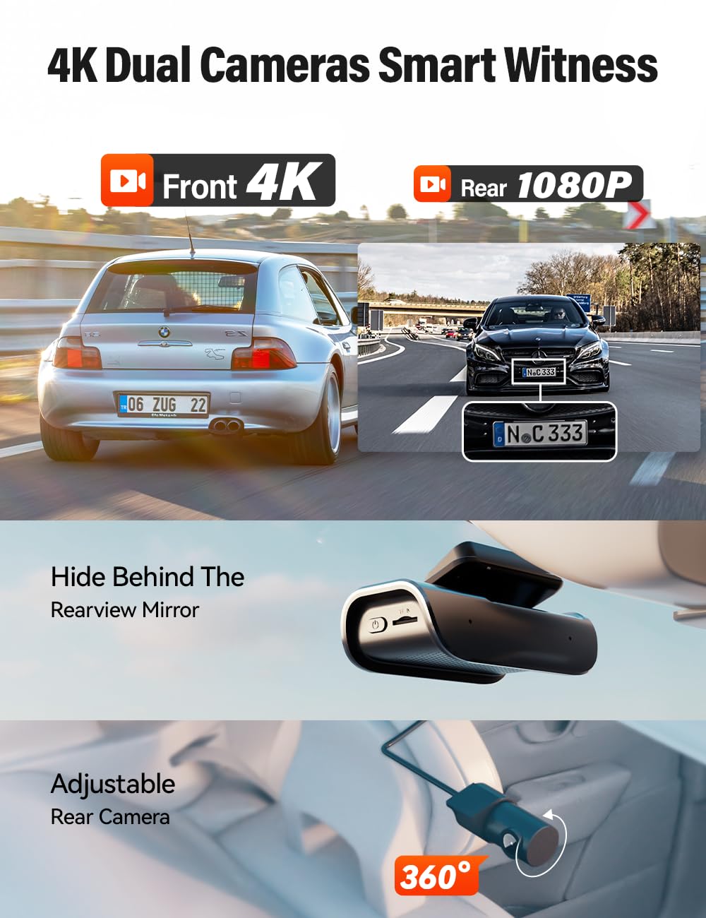 FocuWay 1080p rear camera capturing license plate details for review