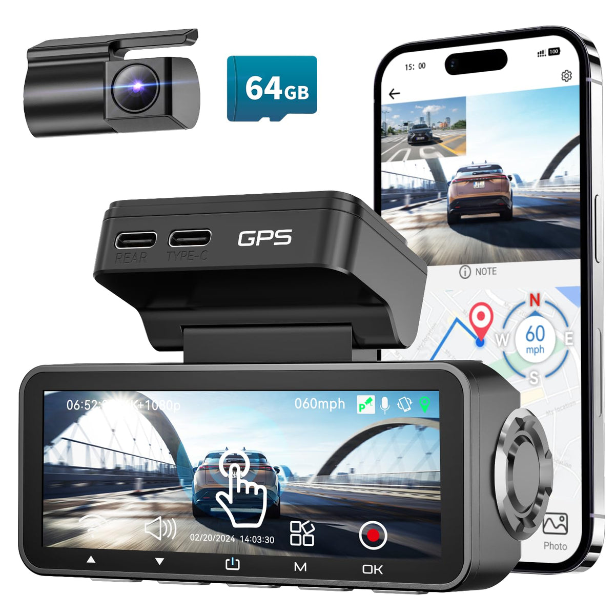 FOCUWAY D4-Duo front camera captures 4K footage for clear road details.