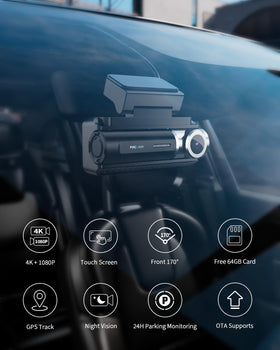 FOCUWAY D4-Duo rear camera records 1080p for dual-channel coverage.