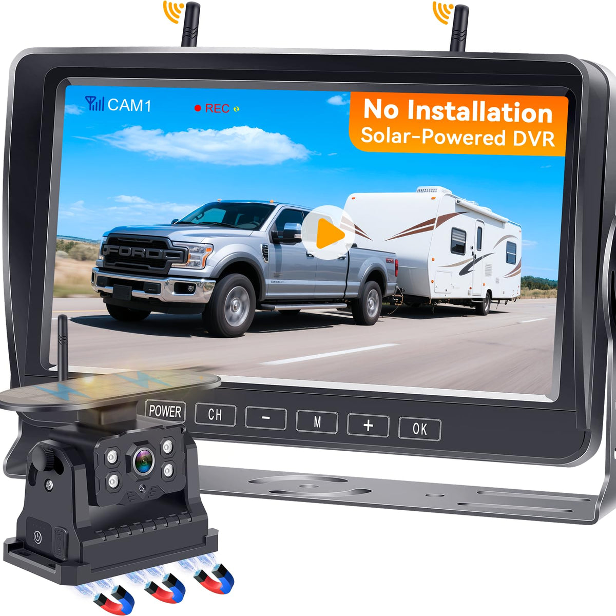 Fodkh backup camera with 7-inch monitor shows a clear RV rear view for safe parking.