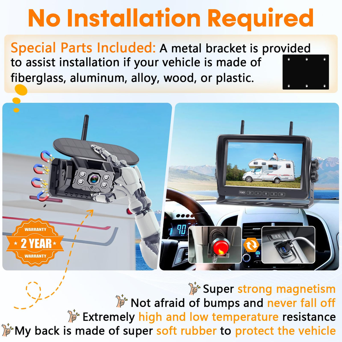 Fodkh magnetic base secures the camera without drilling or damage to paint.