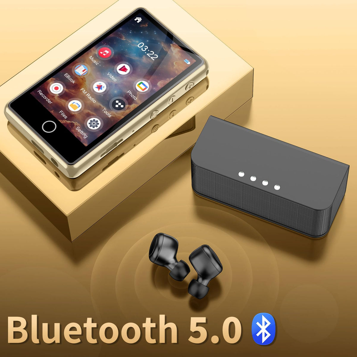 Foeuyte V30 back speaker detail showing built-in speaker for hands-free listening