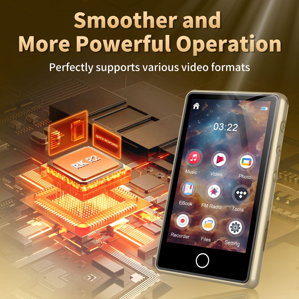 Foeuyte V30 screen close-up showing 3-inch HD display and clear menus for easy control