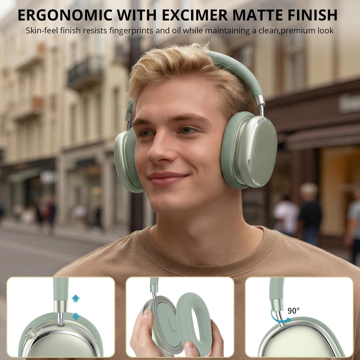 FOFUN NC95 comfortable over-ear design with memory foam for extended wear.