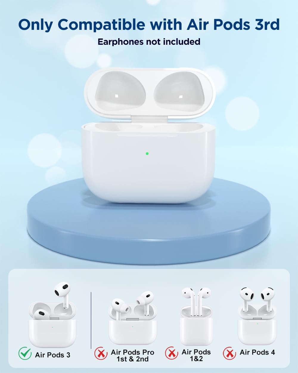 Fogud AirPods 3rd Gen case gold-plated connectors resist rust.