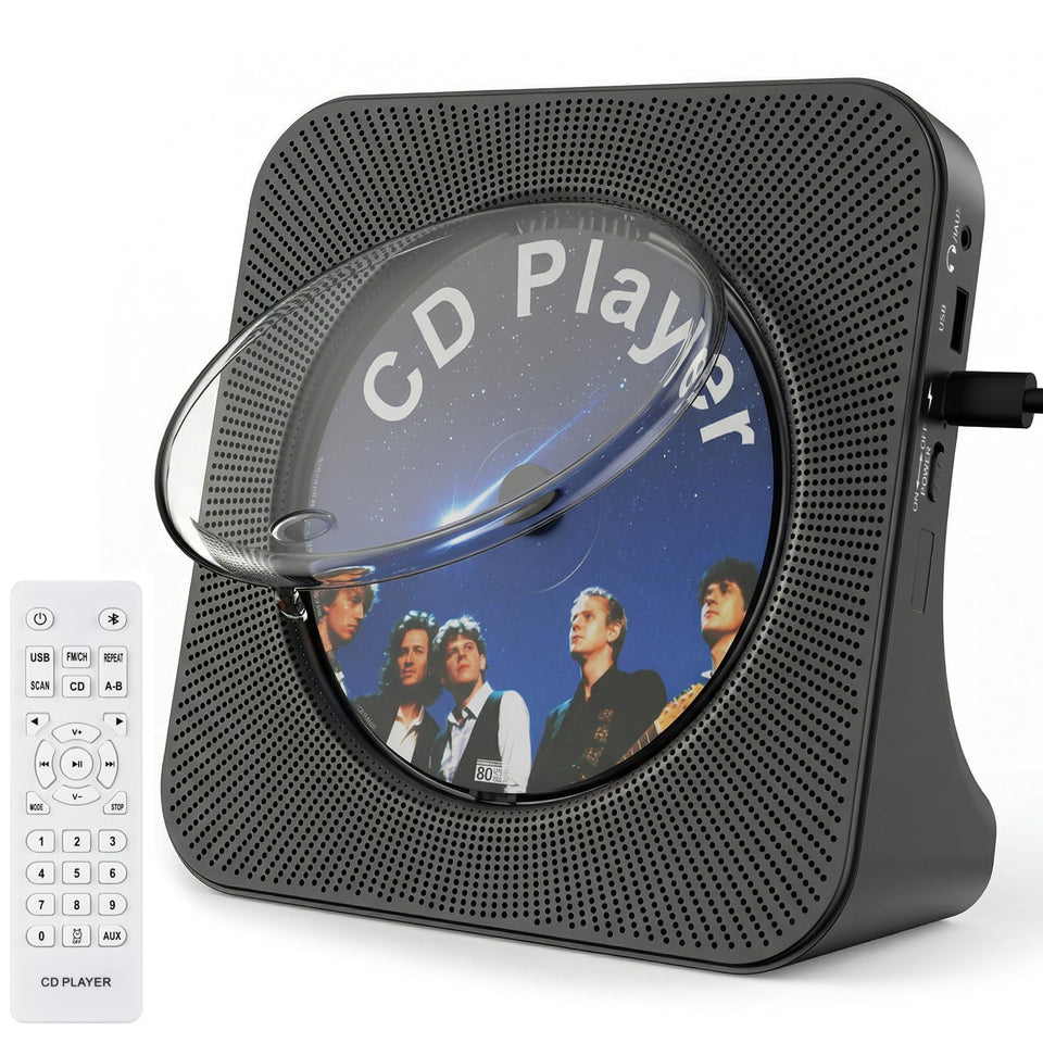 Fohil front view showing vertical CD player and speakers for clear home audio