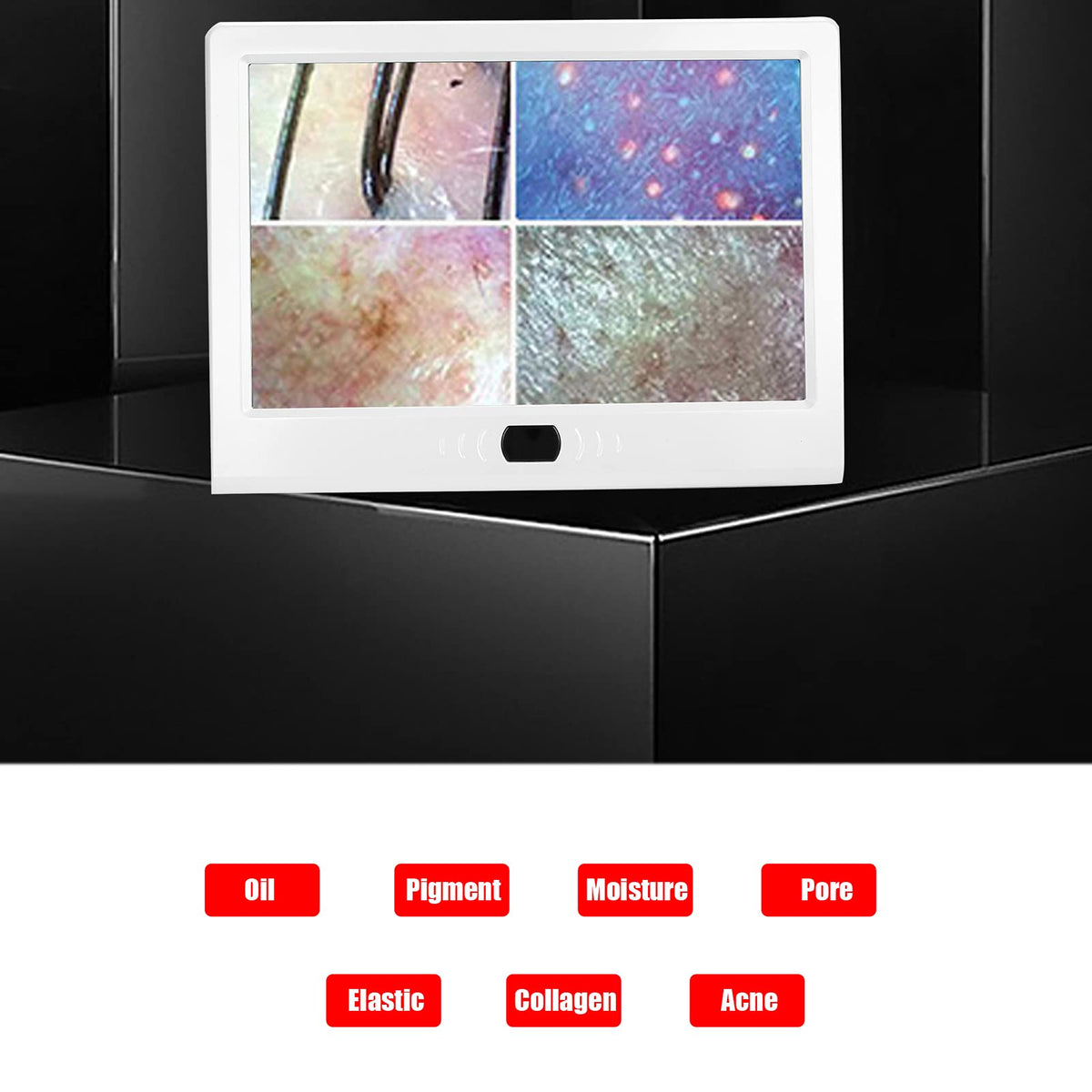 FOKH Scalp Detector 13-inch display shows clear skin and hair imagery.